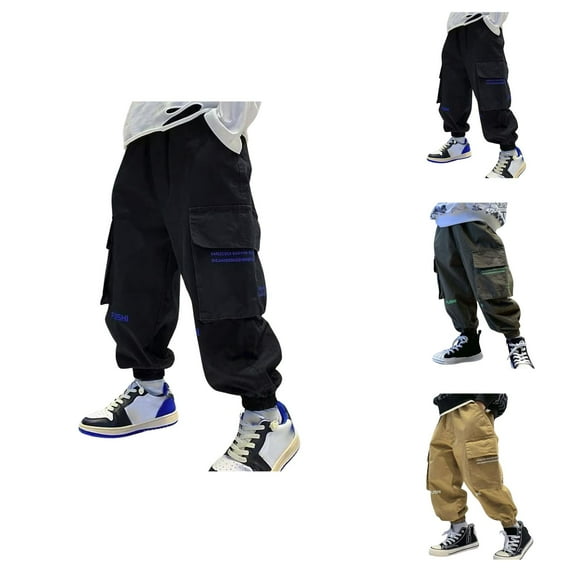 Boys Pants Casual Cargo Trousers for Sports Activewear Kids Solid Color Loose Fit Easy Care Trendy Boys Pants