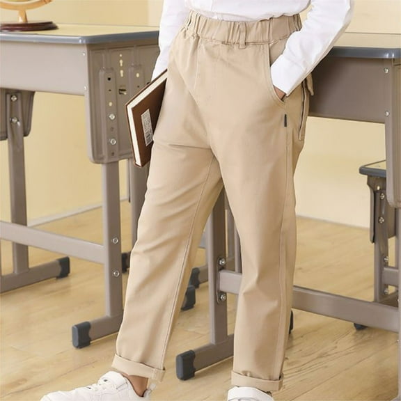 Boys Pants Casual Dress Trousers Elastic Waist Comfortable For Teenagers Durable Stretchable Long Pants For Daily Wear