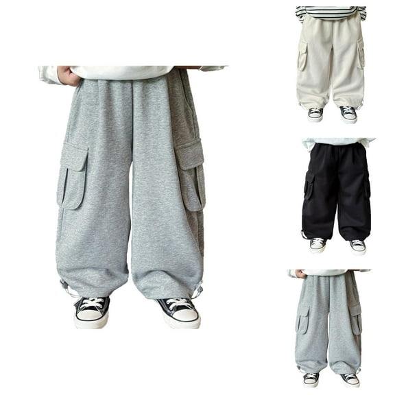 Boys Pants Casual Lightweight Solid Color Trousers Autumn Comfortable Wide Leg Kids Bottoms With Side Pockets for Kids Daily Clothes