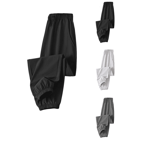 Boys Pants Casual Solid Loose Drawstring Breathable Thin Leg Binding Long Pants with Pockets