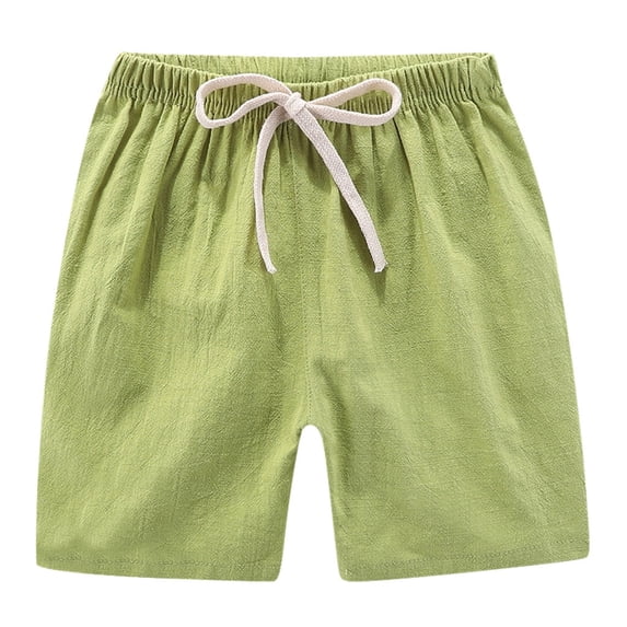 Boys Pants Children Summer Solid Waist Elastic Linen Casual Drawstring Shorts Clothes Shorts For Boys Green 5 Years-6 Years