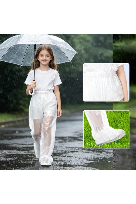 Boys Pants Disposable Kids Rain Wear Thick Protective for Toddlers Lightweight Outdoor Activities 3PCS Clear 4-13 Years