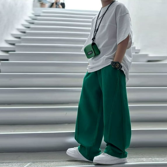 Boys Pants Drawstring Elastic Sweatpants Cotton Active Joggers For Kids Classic Boys Pants Green 11-12 Years