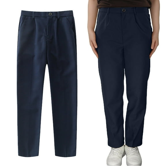 Boys Pants Flat Front Dress Pants Adjustable Waist for School and Casual Wear