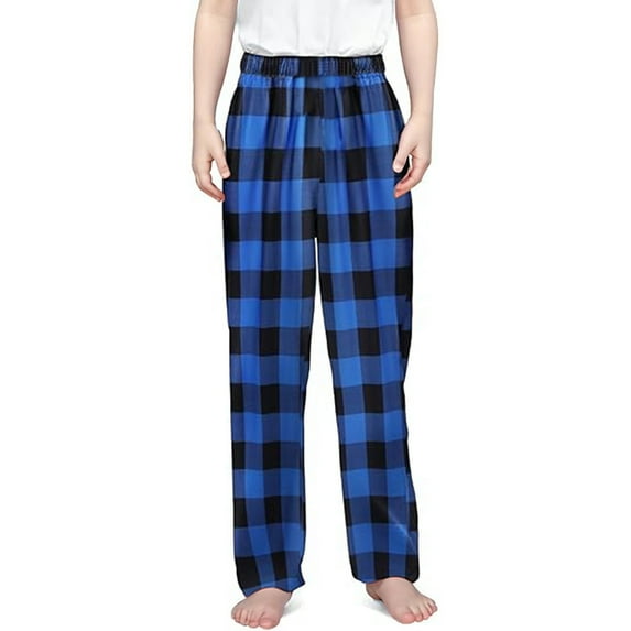 Boys Pants Girls Casual Plaid Print Loose Elastic Waist Homewear Long Trousers Toddler Pants Blue 3 Years-4 Years