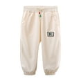 thumbnail image 1 of Boys Pants Kids Girls Solid Knitted Athletic Active Drawstring Long Bottoms Jogger Pant Toddler Pants Beige 18 Months-24 Months, 1 of 3