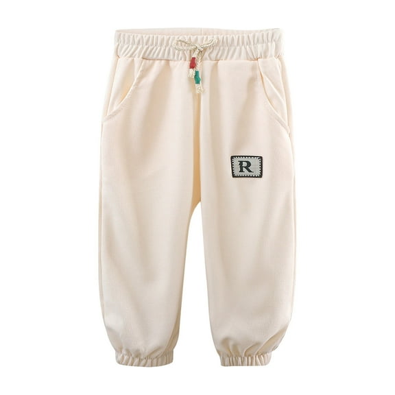 Boys Pants Kids Girls Solid Knitted Athletic Active Drawstring Long Bottoms Jogger Pant Toddler Pants Beige 18 Months-24 Months