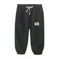 thumbnail image 1 of Boys Pants Kids Girls Solid Knitted Athletic Active Drawstring Long Bottoms Jogger Pant Toddler Pants Black 2 Years-3 Years, 1 of 3