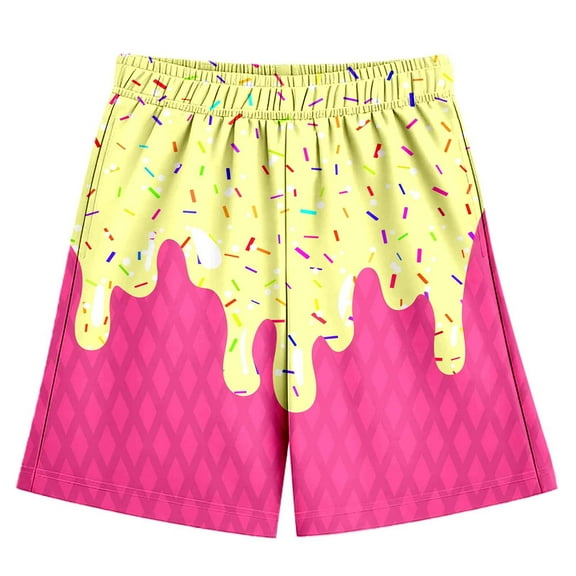 Boys Pants - Kids' Graphic Baseball Shorts Ice Print Casual Wear Elastic Waist + Side Pockets Lightweight Play Clothes - Uniform Pants for Boys,Color:Yellow,Size:9-10 Years