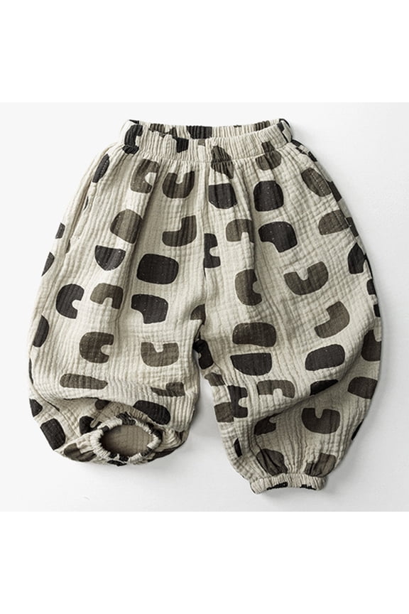 Boys' Pants Loose Fit Leopard Print Pocketed Elastic Waist Lightweight Jogger Long Pants for Everyday Beige 7 Years-8 Years