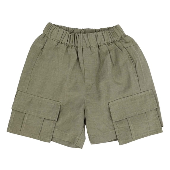 Boys Pants Pocketed Elastic Solid Print Cargo Shorts Breathable Streetwear 3-4 Years