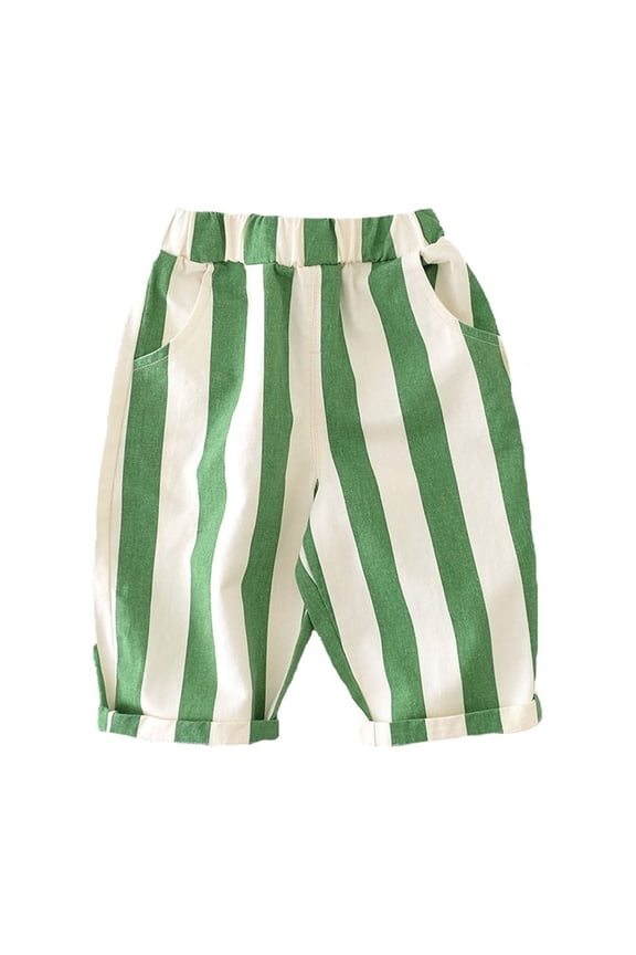 Boys Pants Simple Minimalist Striped Elastic Waist Pants Designed for Baby Girls Kids Daily Indoor Play and Casual Layering Wear Bottom Green 100
