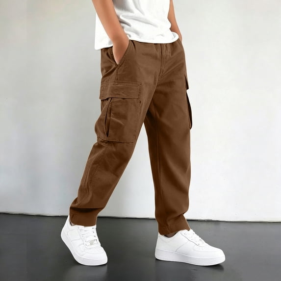 Boys Pants Size 11-12 Boys Cargo Pants Kids Youth Baggy Elastic Waist Hiking Casual Jogger Pant Slacks Uniform Trousers for 5-16 Years
