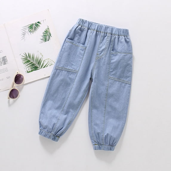 Boys Pants Size 4-5Y Kids Summer Lightweight Straight Leg Denim Jeans Breathable