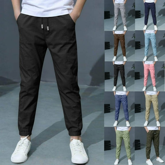 Boys Pants Solid Color Drawstring Casual Pants with Pockets Comfortable Elastic Waist Fall Winter Sports Boys Joggers Black Sizes 11-12 Y