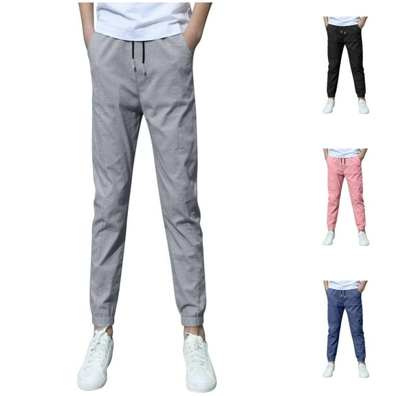 Boys Pants Solid Color Drawstring Casual Pants with Pockets Comfortable Elastic Waist Fall Winter Sports Boys Joggers Grey Sizes 10-11 Y