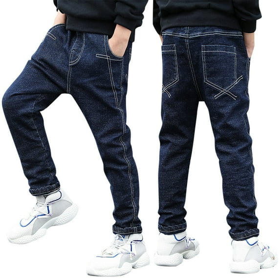 Boys Pants Regular Straight Leg Slim Fit Jeans High Elastic Waistband Casual Denim with Pockets Pants for Kids Spring and Autumn School and Outdoor Activities