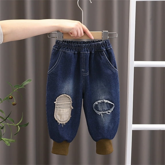 Boys' Pants Tapered Pants Casual Distressed Brushed Jeans Fashionable Pants For Children Children's Pants