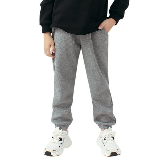 Boys Pants - Unisex Kids' Jogger Pants -Lined Sweatpants Elastic + Pockets Warm Casual Wear Boys & Girls - Uniform Pants for Boys,Color:Grey,Size:6-7 Years