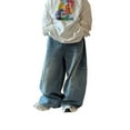 thumbnail image 1 of Boys Pants Wide Leg Loose Fit Pocket Elastic Solid Print Denim Jeans Daily Wear 4-5 Years, 1 of 9