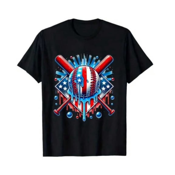 Boys' Patriotic Baseball Drip Ice Cream T-Shirt, T-Shirt for Kids Youth, 180gsm, 100% Cotton