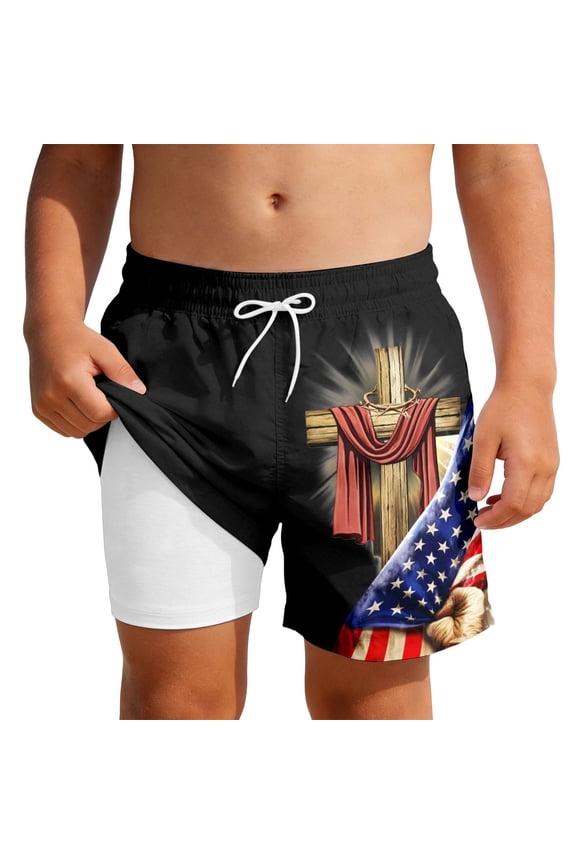 Boys Patriotic Kids Shorts: Layer Beachwear Print Lightweight Summer Swim Short Weekend Clothes