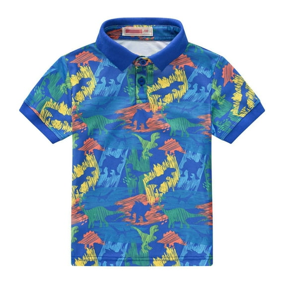 Boys' Performance Pol𝐨 Shirt for Kids Toddler Short Sleeve Button Down Shirt Cute Dinosaur Casual Tops Summer Clothes