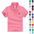 thumbnail image 1 of Boys Performance Polo Short Sleeve School Uniform | Solid Golf Collared Shirts Wrinkle Free Stretch Lightweight Cool Casual Athletic Outdoor Tops for Kids Size 5-14 Pink 130, 1 of 5