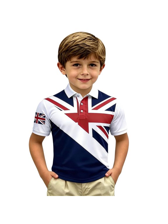 Boys Performance Shirts UK National Day Print For Kids Comfortable Everyday Graphic For Breathable Blend For Casual Wear Tees Game Day Outfit Top