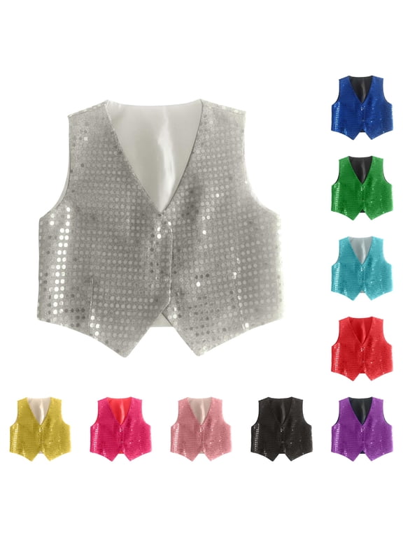 Boys Performance Vest Stage With Sparkling Sequins For Dance Shows And Party Events Hop Jazz Dancewear For Kids