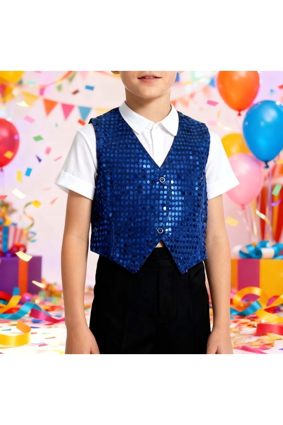 Boys Performance Vest Stage with Sparkling Sequins for Dance Shows and Party Events Hop Jazz Dancewear for Kids