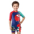 thumbnail image 1 of Boys Piece Swimsuit With Matching Swim Cap Cartoon Design Sun Rash Guard For Toddler And Kids Swimming, 1 of 5