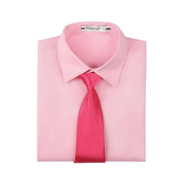 Boys Pink Short Sleeve Solid Shirt With Tie for Holiday Prom New Year Gift for Kids 14Years