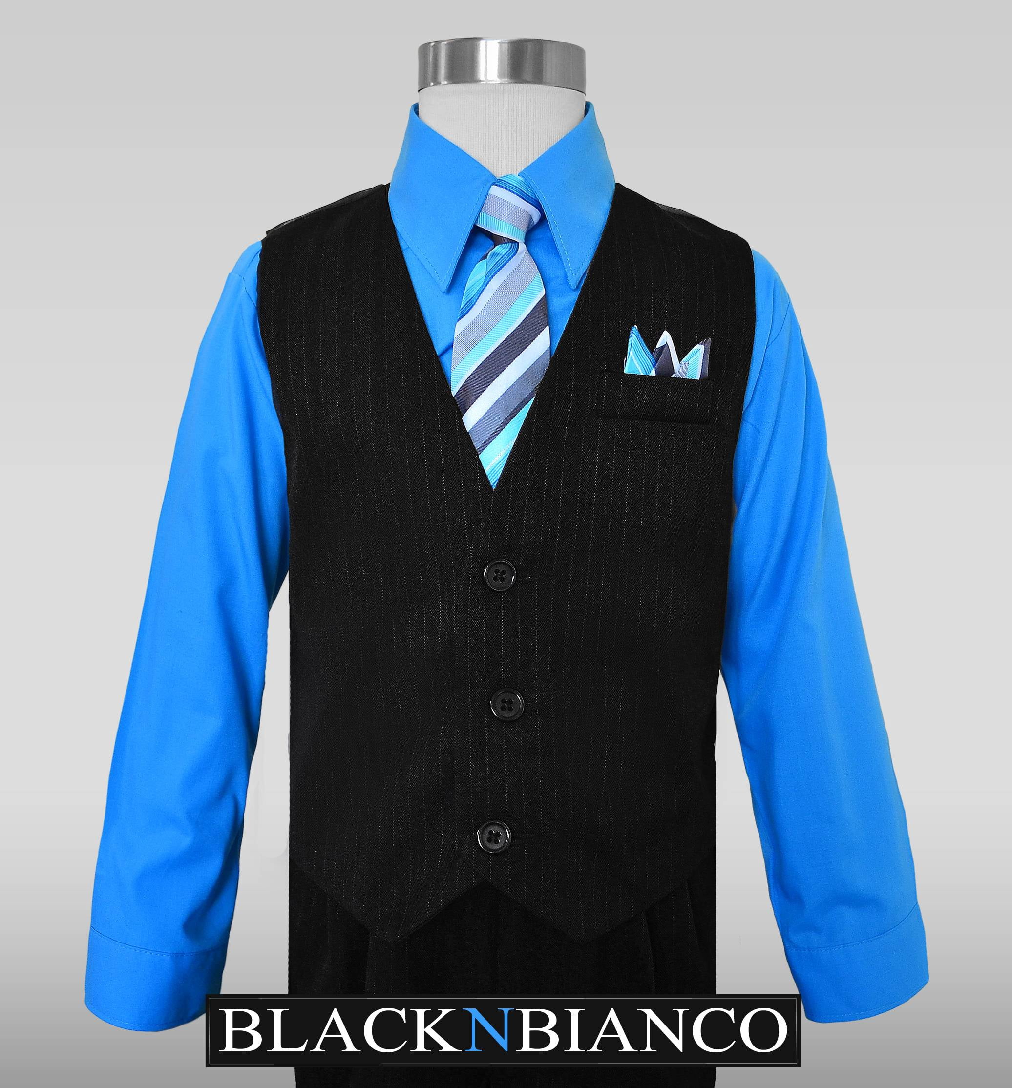 Boys Pinstripe Suit Set - Royal Blue/White Vest & Pants With Shirt, Bow Tie, For Formal Occasions Size 10