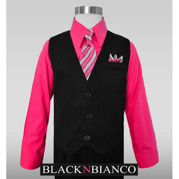 Boys Pinstripe Dress Suit, with Vest, Shirt, Tie and Pants Set