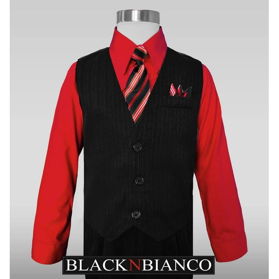 Boys Pinstripe Dress Suit, with Vest, Shirt, Tie and Pants Set