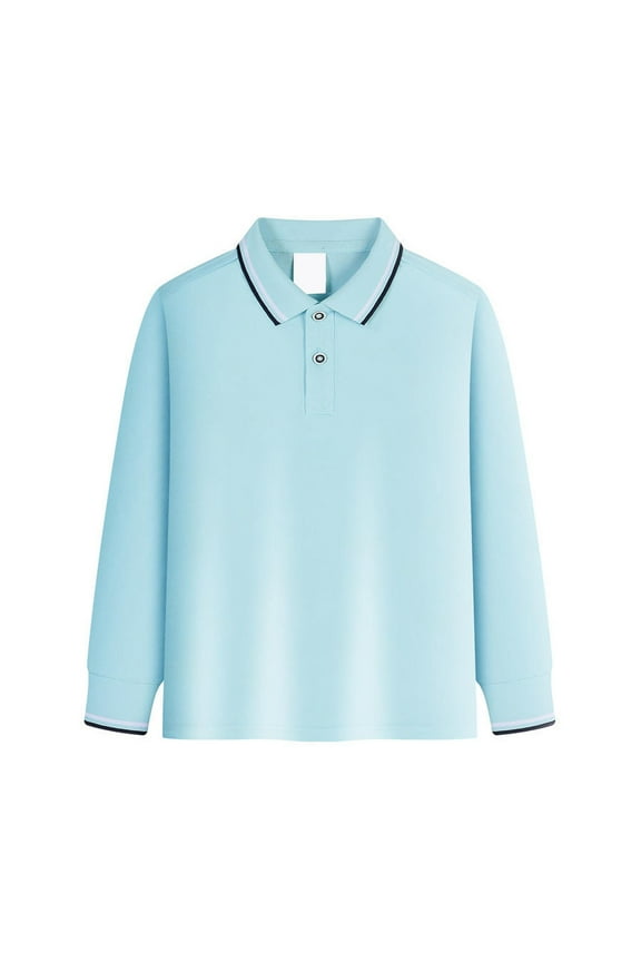 Boys Pique Polo School Uniform Shirt With Long Sleeves, 6-10 Years​ Light Blue 130