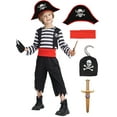 thumbnail image 1 of Boys Pirate Costume, Sea Buccaneer Top Shorts Belt Accessories Set for Kids Halloween 3-4 Years, 1 of 7