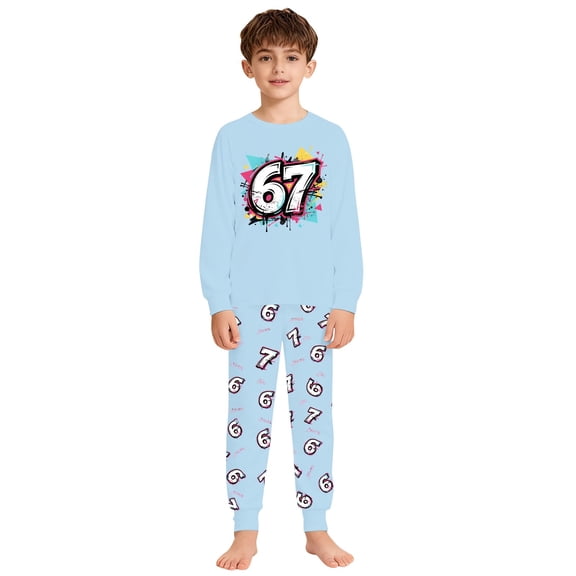 Boys Pjs Spring 67 Shirts and Pants Outfit Set for Kids Six Seven 6 7 Meme 2Pcs Pajamas Set Boys Girls Sleepwear Toddler Pajamas Light Blue 5 Years-6 Years