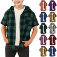 thumbnail image 1 of Boys Plaid Button Down Shirt Short Sleeve Casual Hooded Shirt Lightweight Breathable Kids Checkered Top with Pocket Back to School, 1 of 5