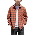 thumbnail image 1 of Boys Plaid Button Down Shirt Soft Hooded Flannel Shacket Jacket Kids Long Sleeve Fall Spring Christmas Clothes (11 Years, Orange|Lapel), 1 of 6
