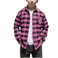 thumbnail image 1 of Boys Plaid Button Down Shirt Soft Hooded Flannel Shacket Jacket Kids Long Sleeve Fall Spring Christmas Clothes (13 Years, Pink|Lapel), 1 of 7