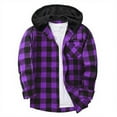 thumbnail image 1 of Boys Plaid Button Down Shirt Soft Hooded Flannel Shacket Jacket Kids Long Sleeve Fall Spring Christmas Clothes (13 Years, Purple), 1 of 7