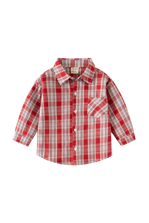 Boys Plaid Check Button-Down Shirt Long Sleeve Casual Lapel Jacket All-Season Fashion Classic & Casual Wear for Toddler