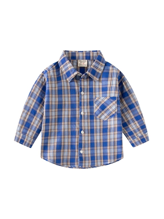 Boys Plaid Check Button-Down Shirt Long Sleeve Casual Lapel Jacket All-Season Fashion Classic & Casual Wear for Toddler