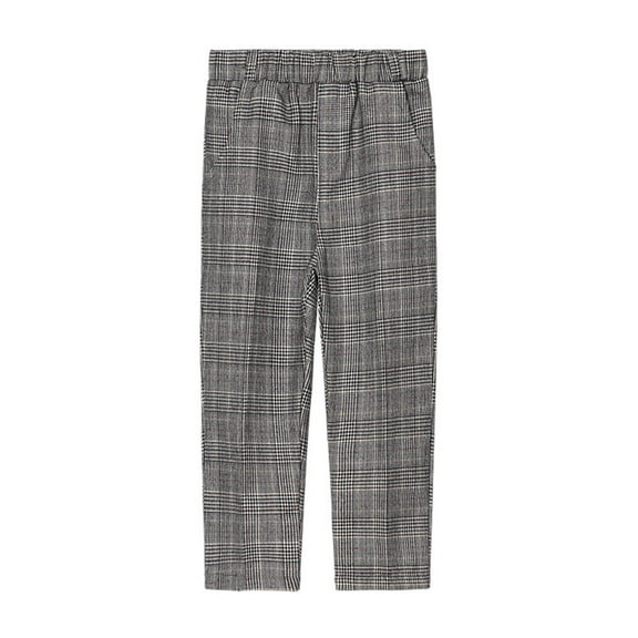 Boys' Plaid Dress Pants Casual Stretch Straight Chino Pants Flat Front School Trousers for Casual Occasions(18M-13Y)