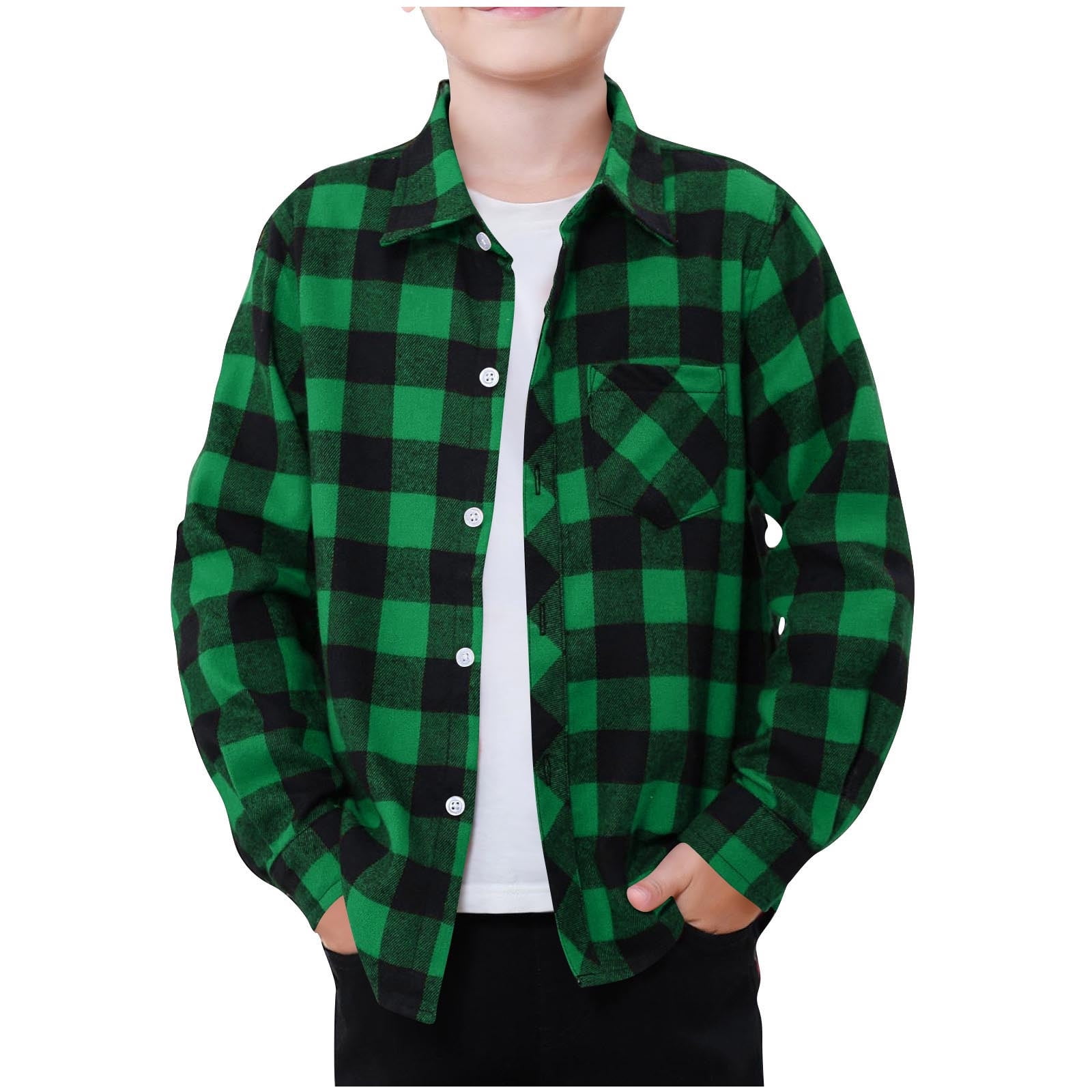 AIEOTT Boys Plaid Flannel Shirts Long Sleeve Classic Collared Button ...