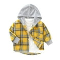 thumbnail image 1 of Boys Plaid Hoodie Jacket Fall Lightweight Cotton Hooded Sweatshirt Button Down Shirts School Preppy Clothes 4-5 Years, Yellow, 1 of 4