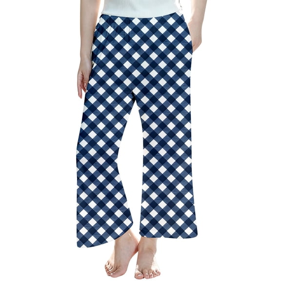 Boys Plaid Print Pajama Pants Long Bottoms Elastic Waist Sleepwear Clothes