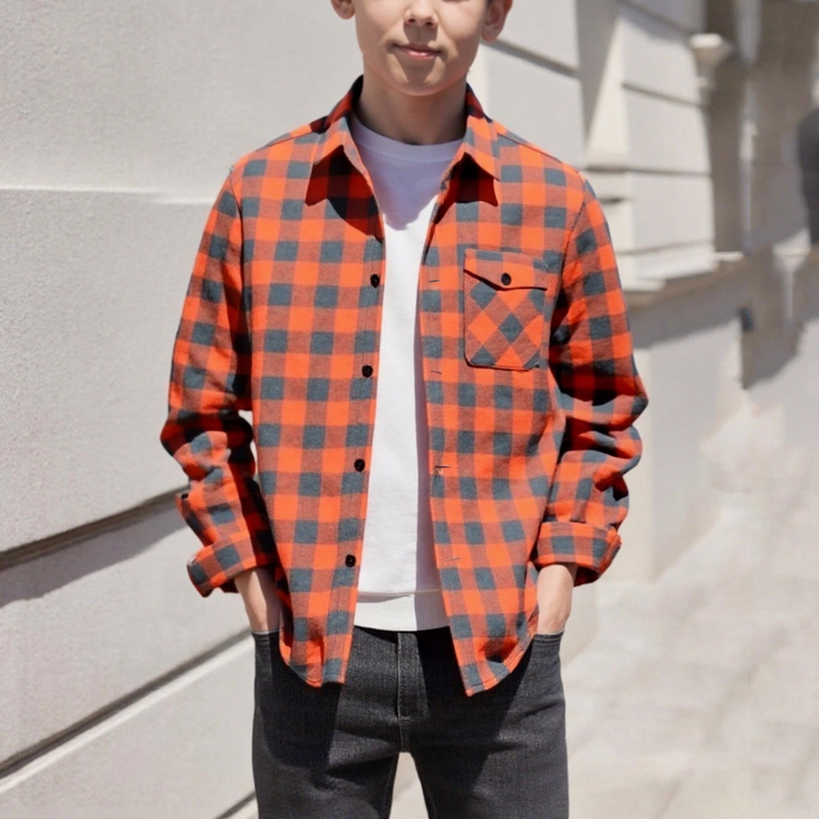 Lot De 2 Chemises Garçon Taille 7 - Ecko Rouge à Carreaux & Old Navy Orange à Carreaux, Manches Longues